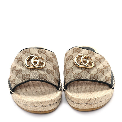 Gucci Monogram Matelasse GG Marmont Espadrille 20mm Slide Sandals 39.5 Beige Ebony Black 3 of 9