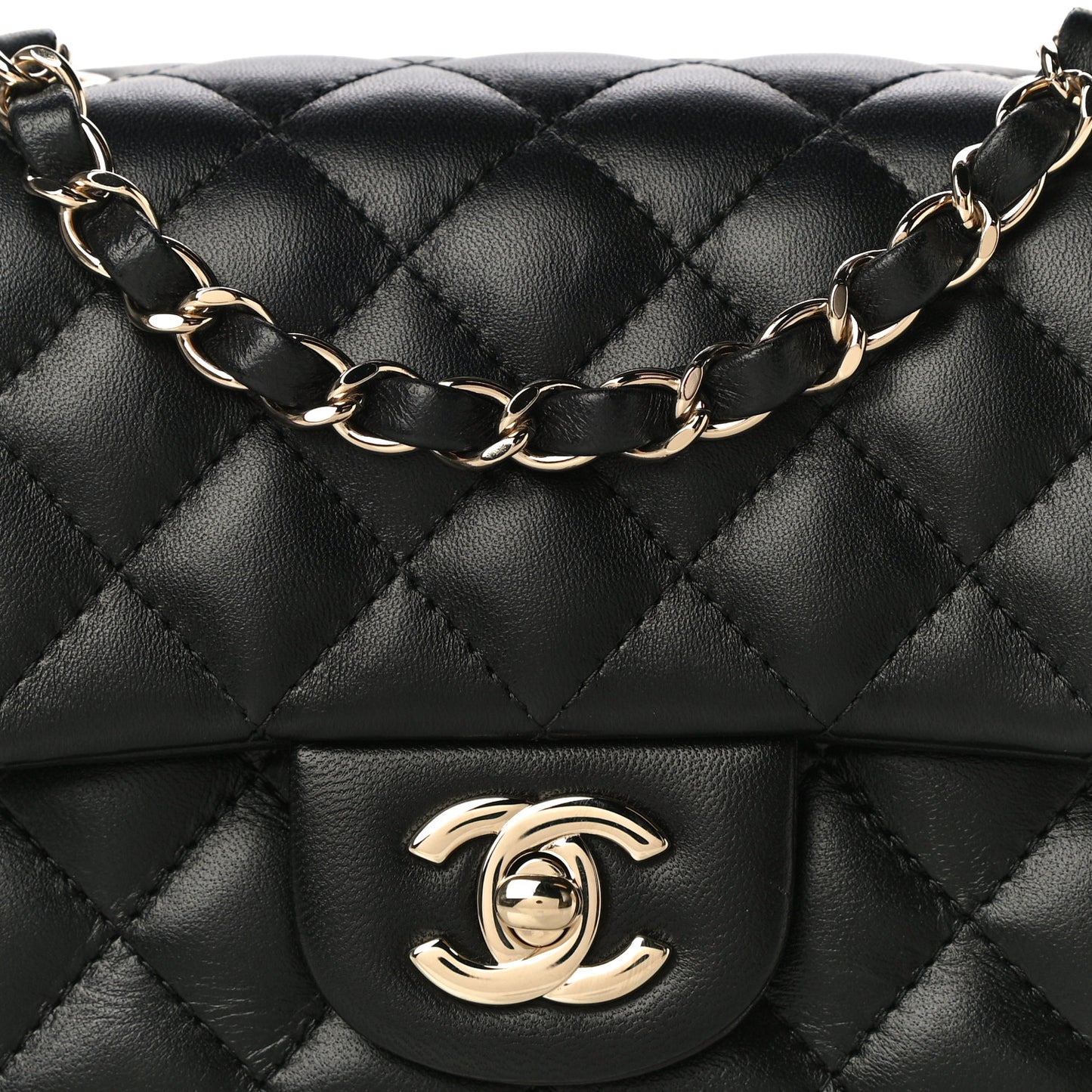 Lambskin Quilted Mini Square Flap Black