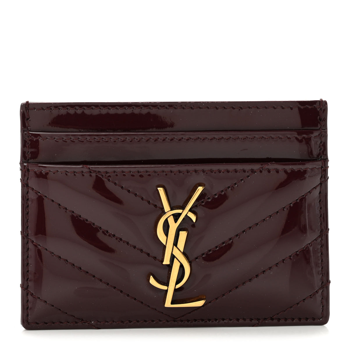 Saint Laurent Vernice Matelasse Chevron Monogram Credit Card Case Dark Red WIne 1 of 9