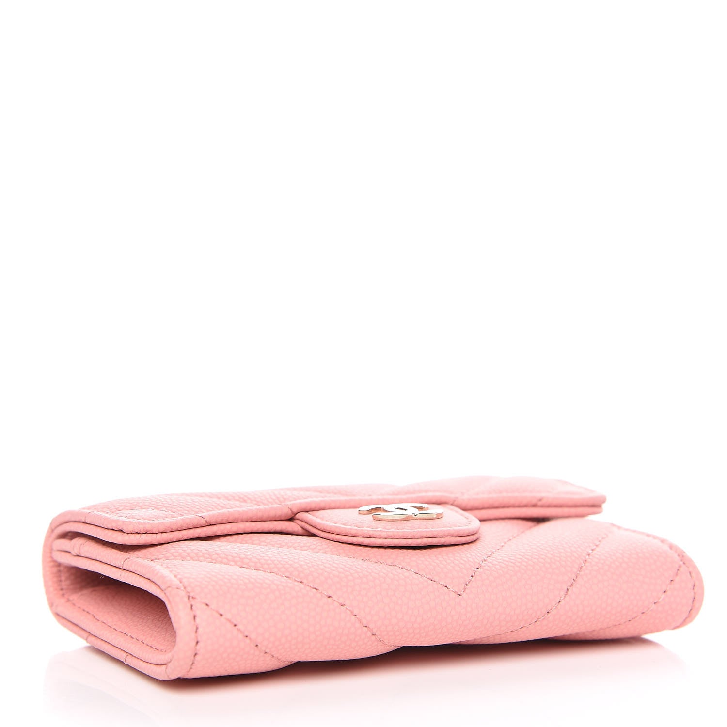 Chanel Caviar Chevron Quilted Flap Card Holder Pink 4 of 9