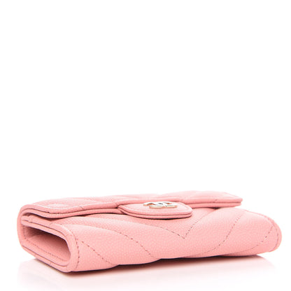 Chanel Caviar Chevron Quilted Flap Card Holder Pink 4 of 9