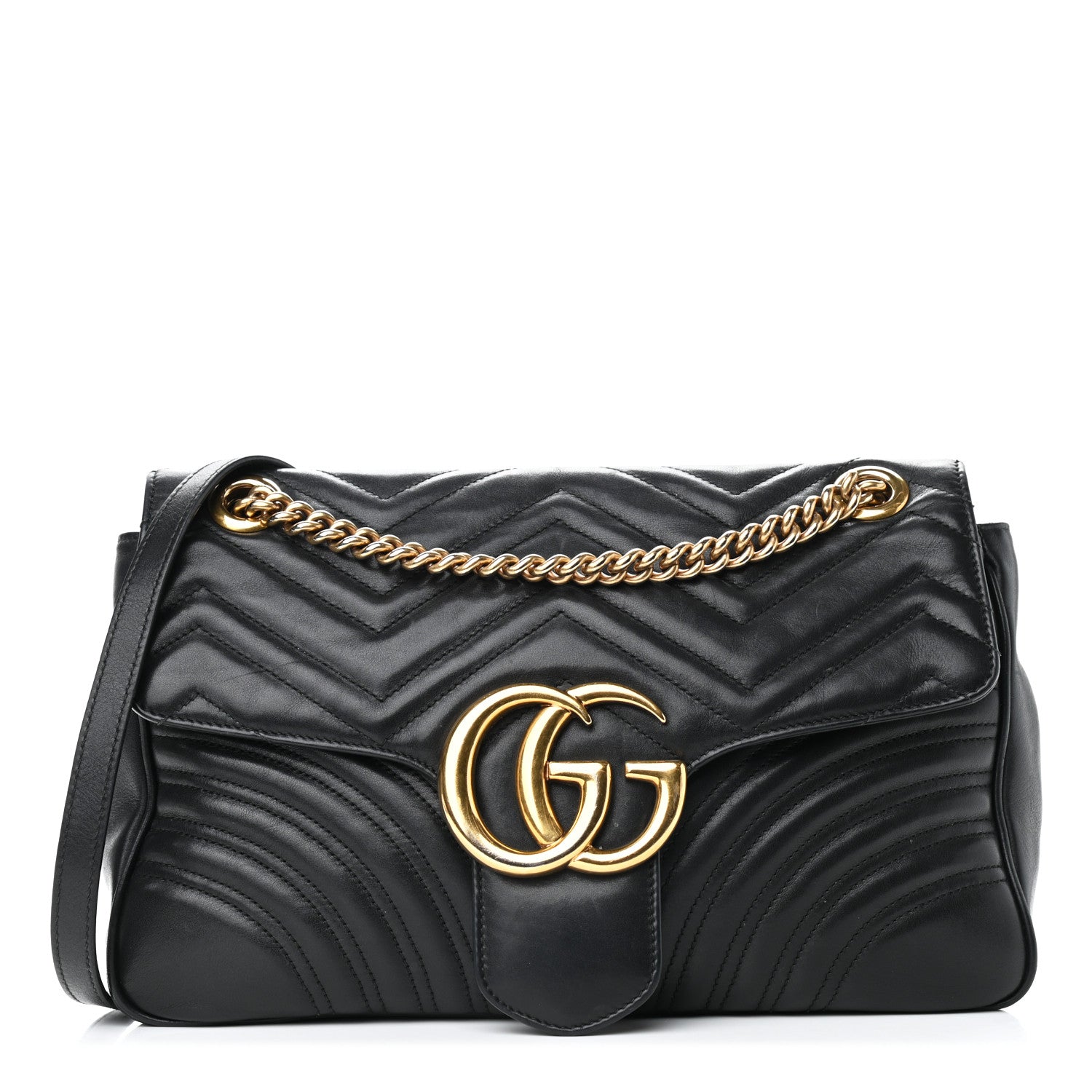 Gucci Calfskin Matelasse Medium GG Marmont Shoulder Bag Black 1 of 9