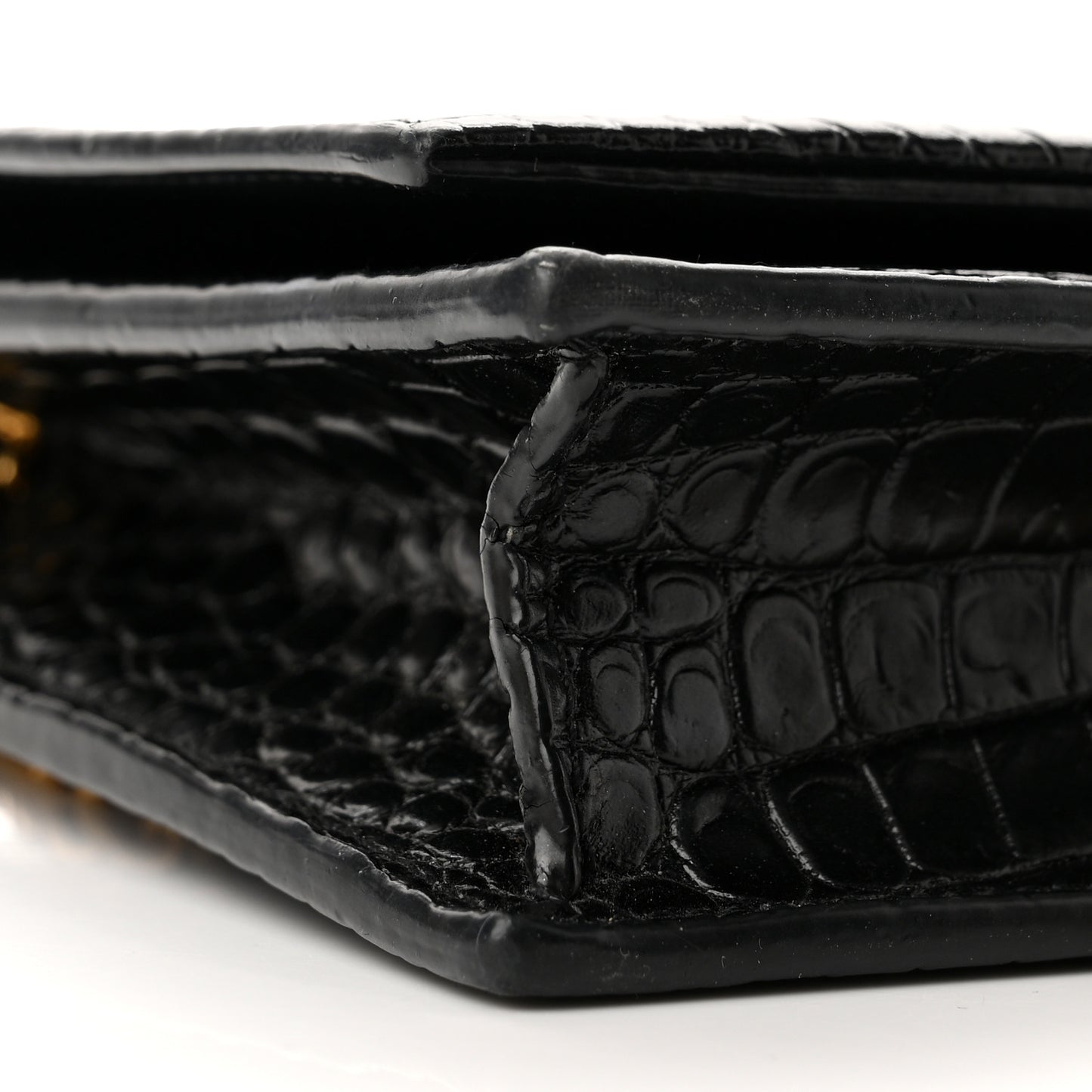 Calfskin Crocodile Embossed Kate Monogram Tassel Chain Wallet Black