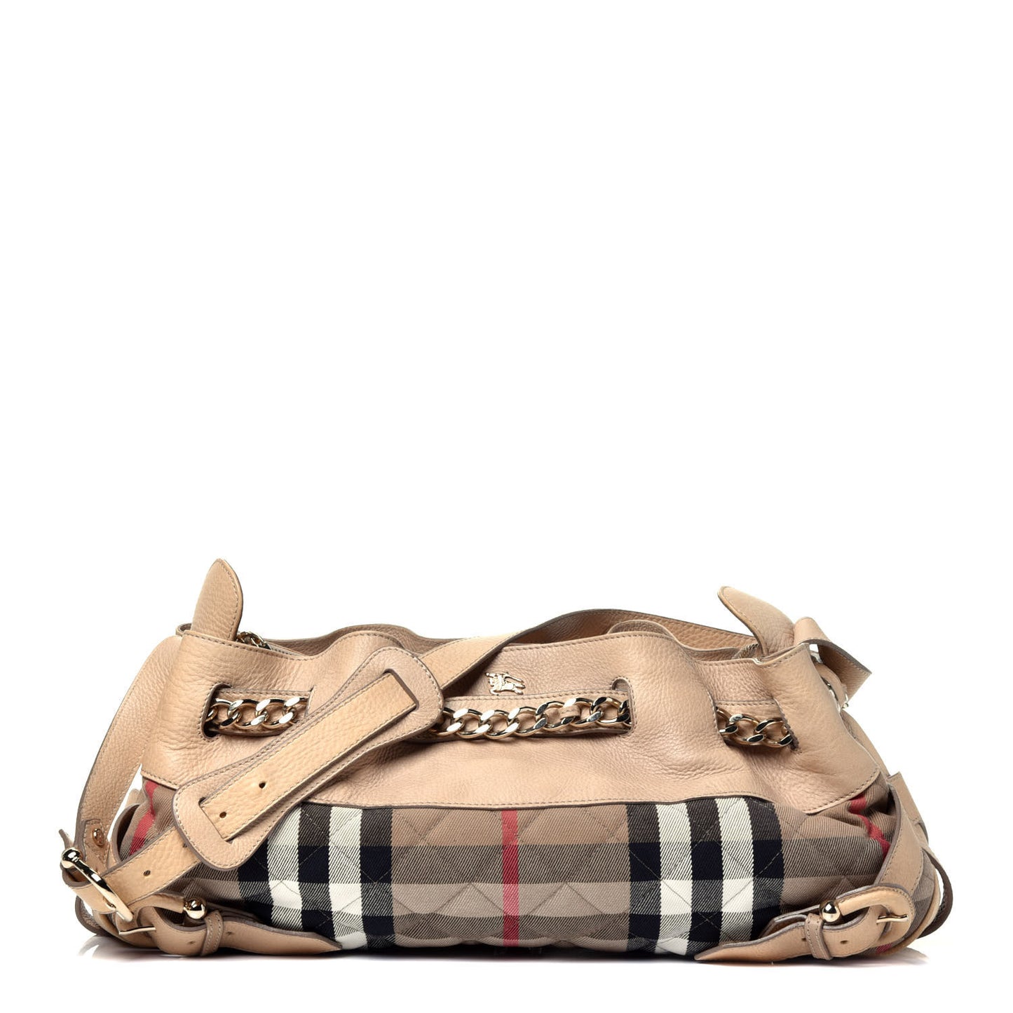 Calfskin Quilted House Check Shoulder Bag Beige