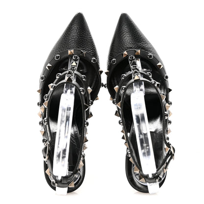 Valentino Garavani Pebbled Calfskin Onyx Rockstud Rolling Ankle Strap 100mm Pumps 39.5 Black 2 of 10