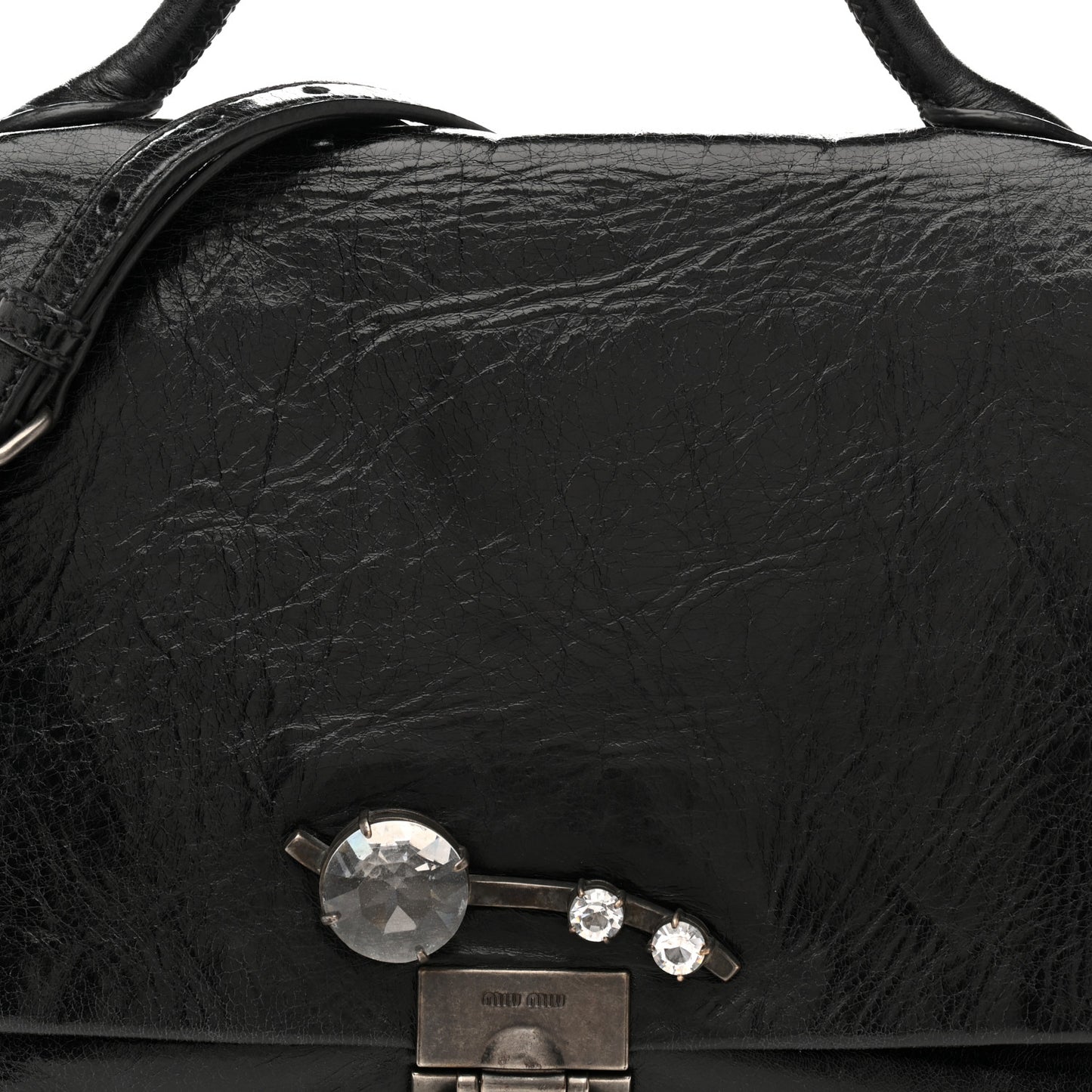 Vitello Shine Crystal Shoulder Bag Black