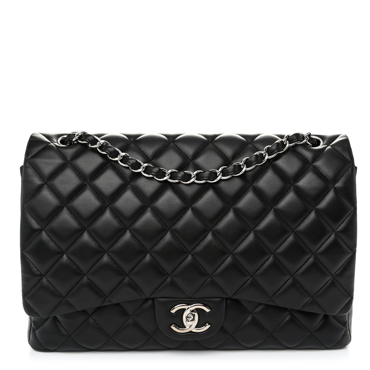 Lambskin Quilted Maxi Double Flap Black
