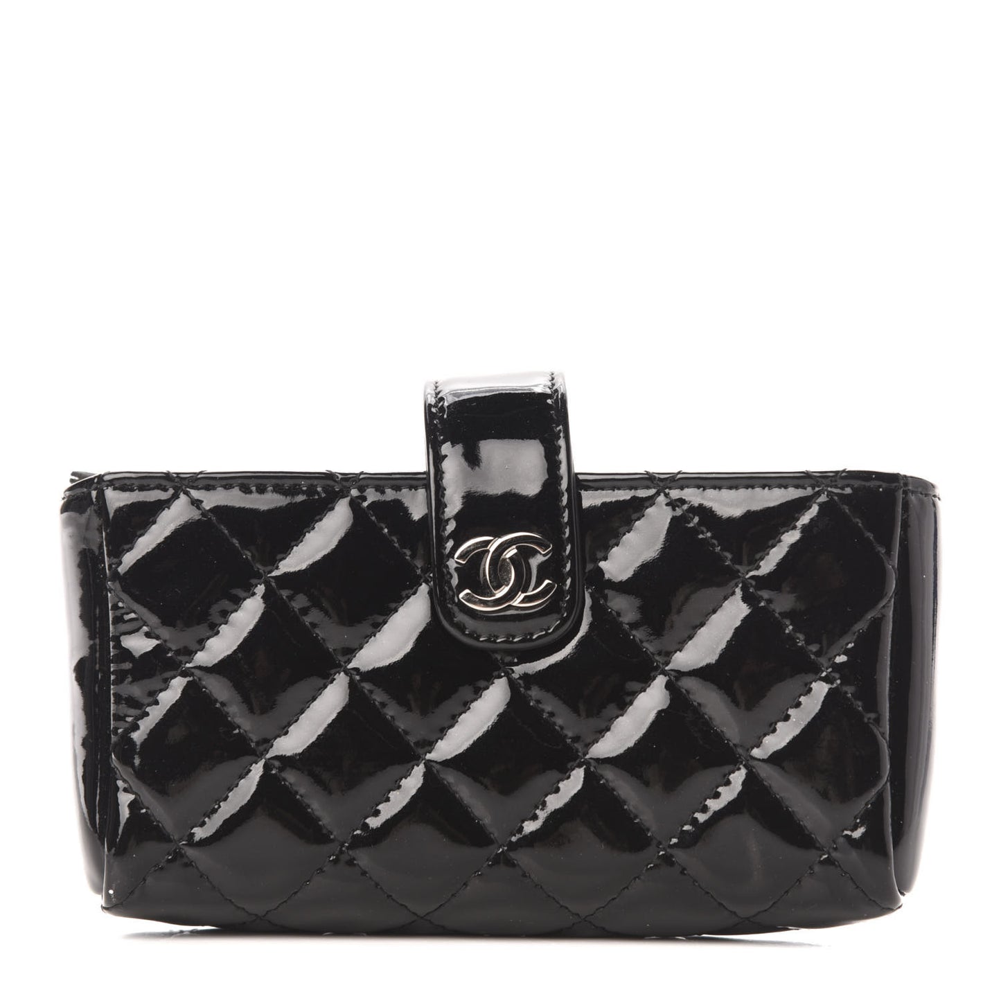 Patent Quilted Mini Phone Holder Clutch Black