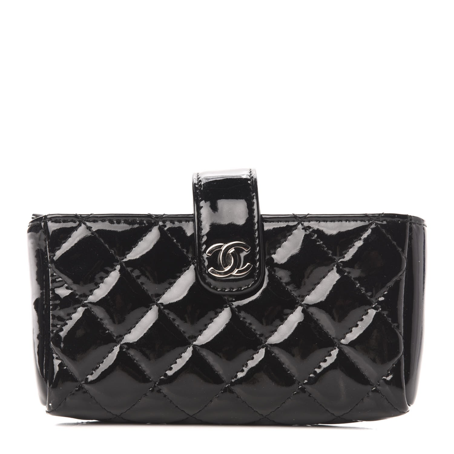 Chanel Patent Quilted Mini Phone Holder Clutch Black 1 of 7