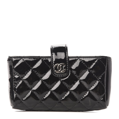 Chanel Patent Quilted Mini Phone Holder Clutch Black 1 of 7