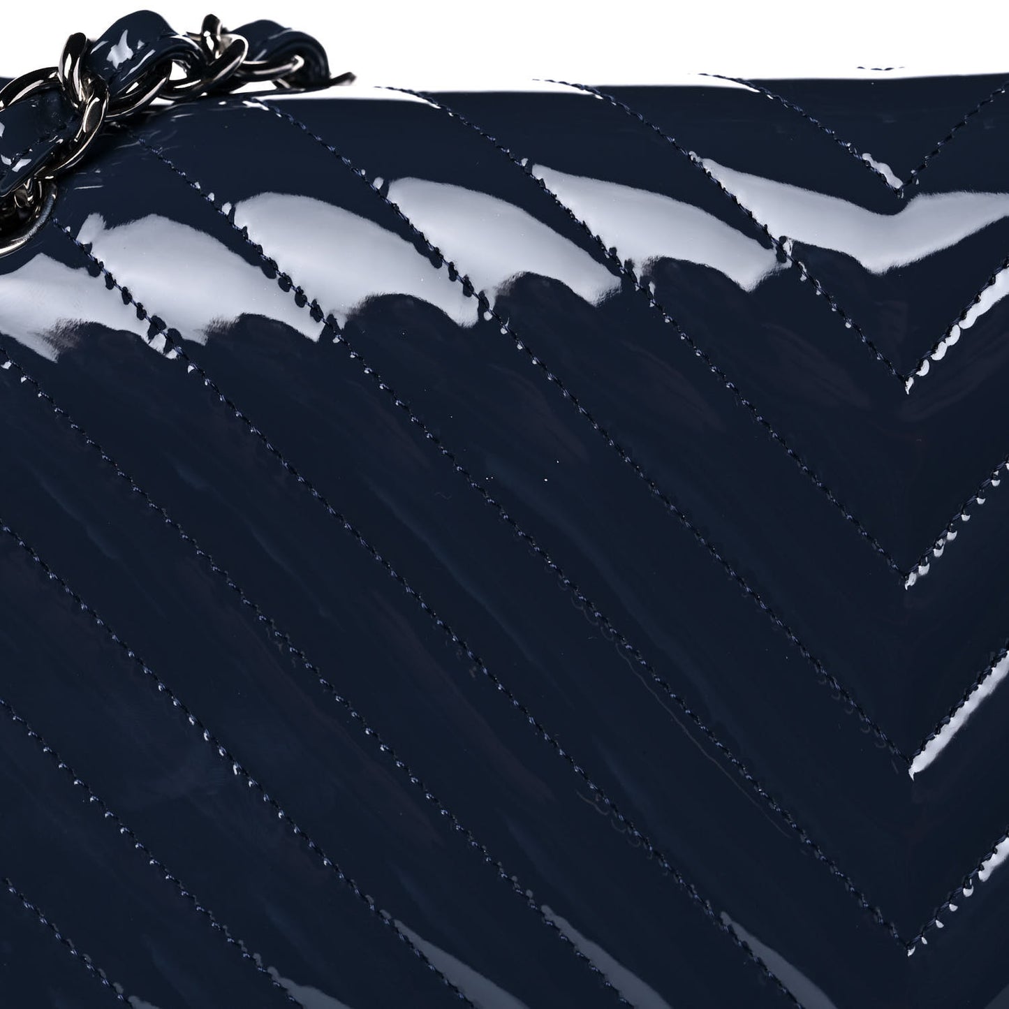 Patent Chevron Quilted Jumbo Double Flap Blue