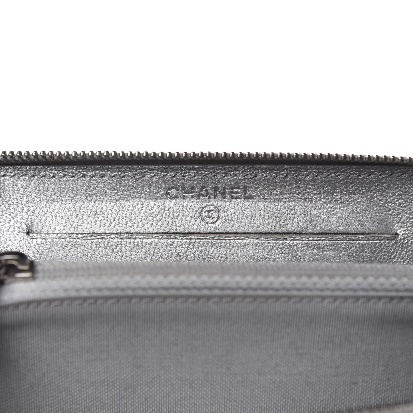 Metallic Sheepskin Chevron Quilted Medium Mademoiselle Vintage Zip Around Wallet Silver