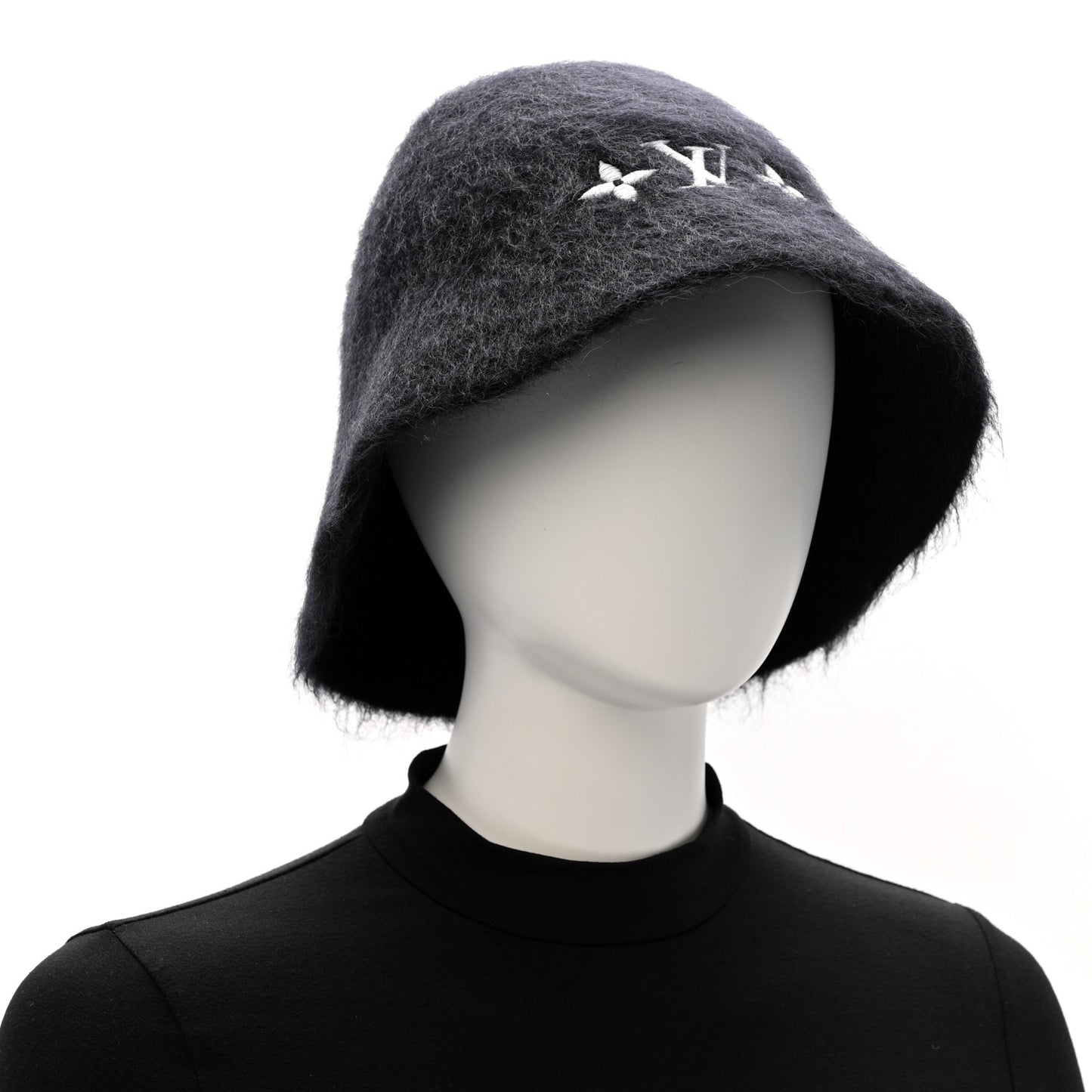 Mohair Wool LV Fluffy Hat Black