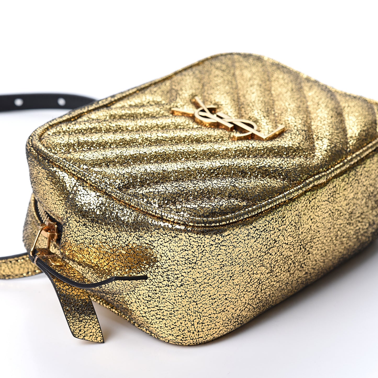 Crinkled Metallic Calfskin Matelasse Monogram Lou Belt Bag Gold