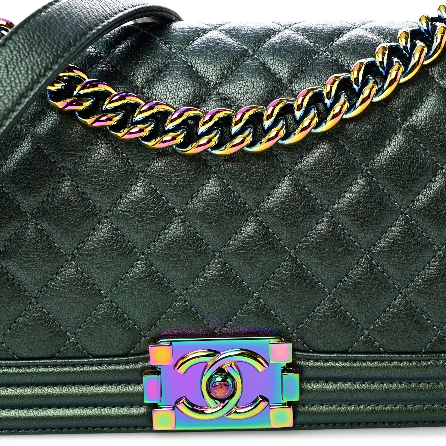Chanel Iridescent Goatskin Quilted Medium Boy Flap Green 8 of 10