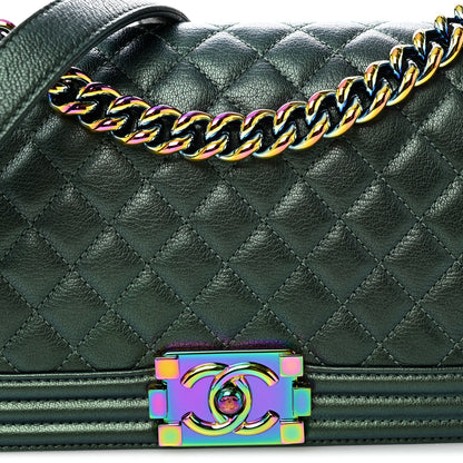 Chanel Iridescent Goatskin Quilted Medium Boy Flap Green 8 of 10