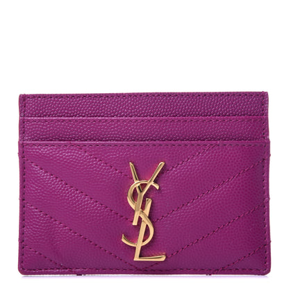 Saint Laurent Grain De Poudre Matelasse Chevron Monogram Credit Card Case Dark Grape 1 of 10