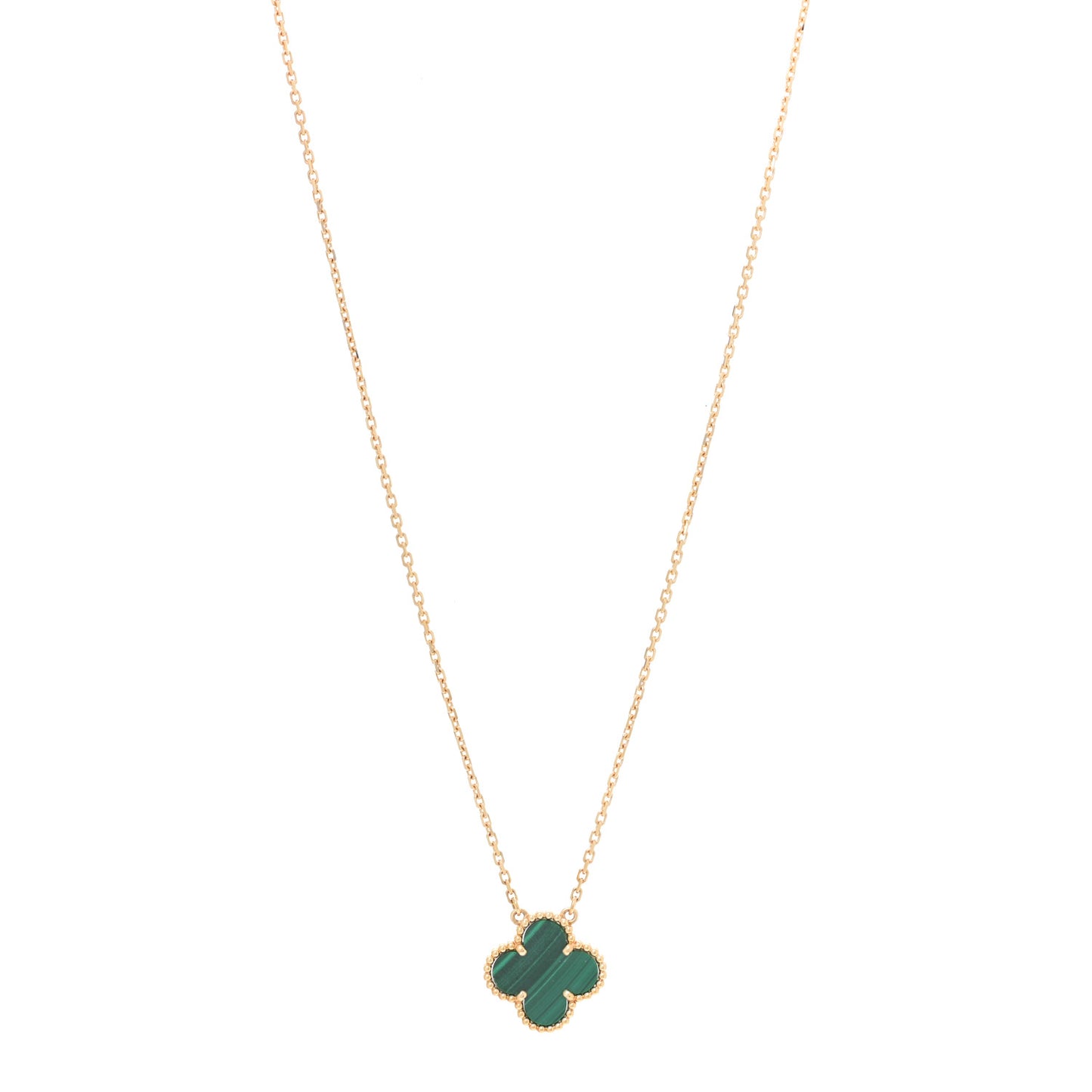 18K Yellow Gold Malachite Vintage Alhambra Pendant Necklace