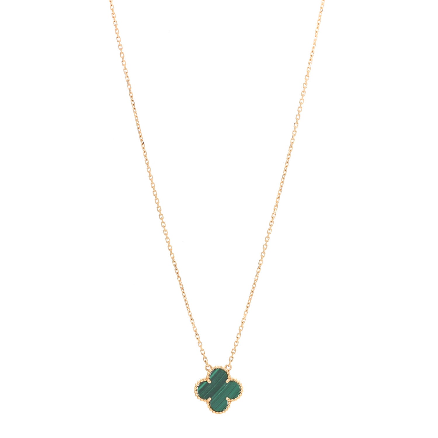 Van Cleef & Arpels 18K Yellow Gold Malachite Vintage Alhambra Pendant Necklace 1 of 8