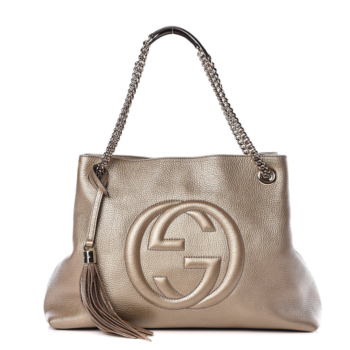 Metallic Pebbled Calfskin Medium Soho Chain Shoulder Bag Golden Beige