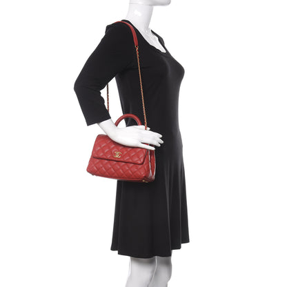 Chanel Caviar Lizard Embossed Quilted Mini Coco Handle Flap Red 2 of 10