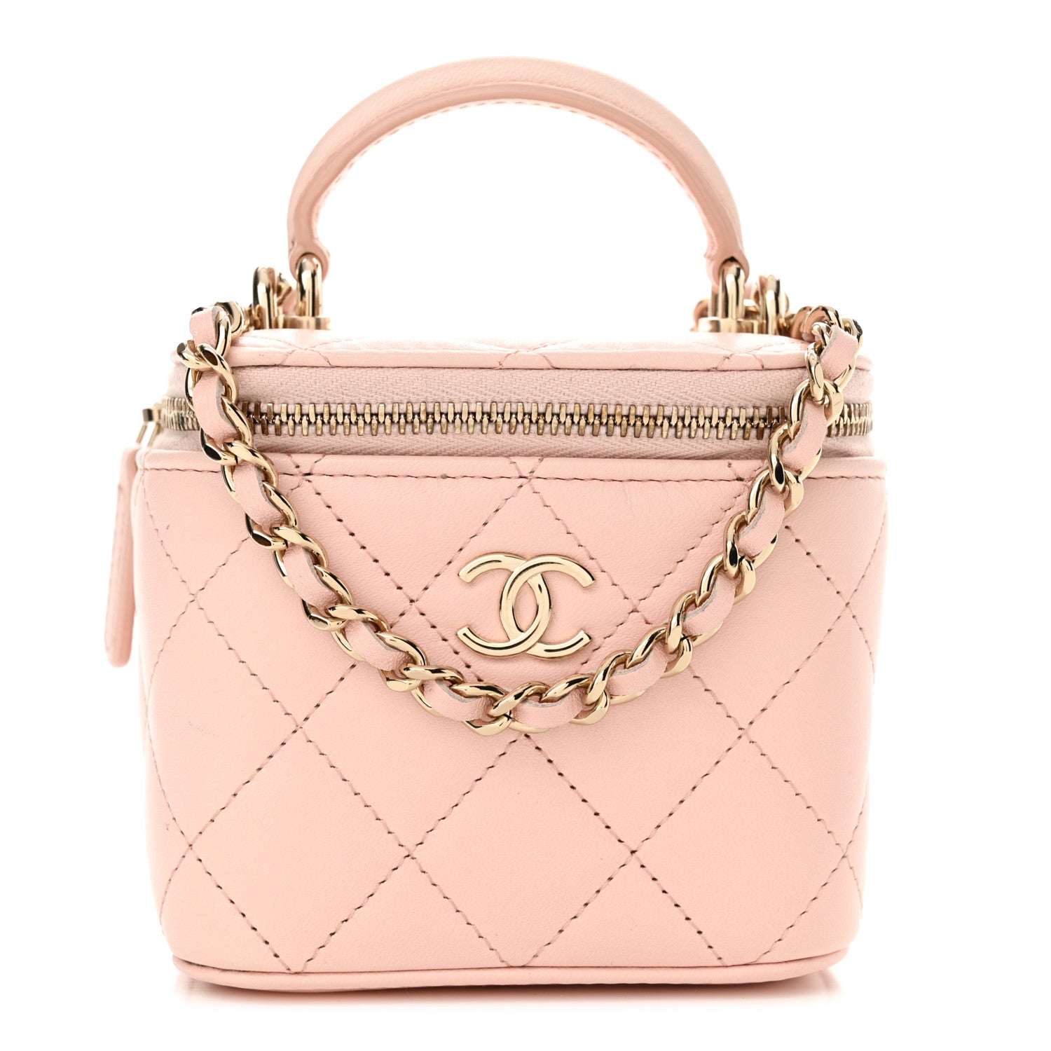 Chanel Lambskin Quilted Mini Top Handle Vanity Case With Chain Light Pink 1 of 10