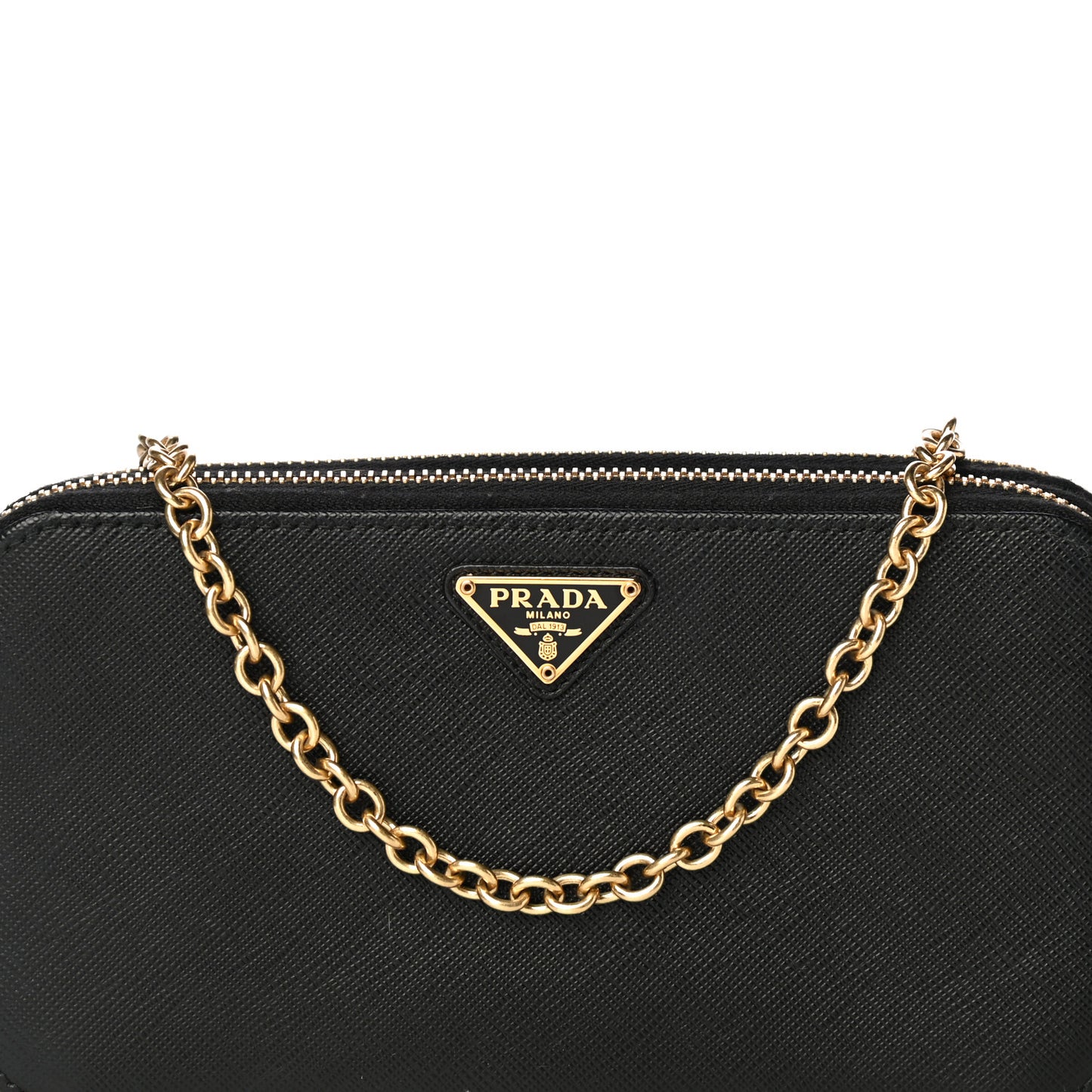 Saffiano Lux Mini Double Zip Chain Crossbody Bag Black