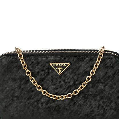 Prada Saffiano Lux Mini Double Zip Chain Crossbody Bag Black 7 of 10