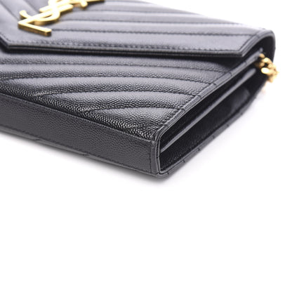 Saint Laurent Grain De Poudre Matelasse Chevron Monogram Chain Wallet Black 7 of 8