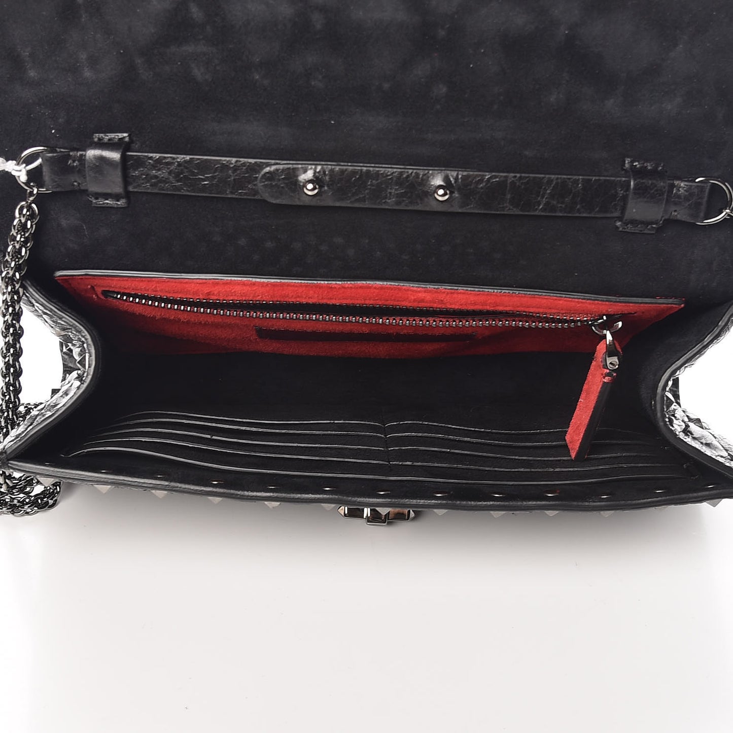 Craquele Nappa Rockstud Spike Wallet on Chain Black