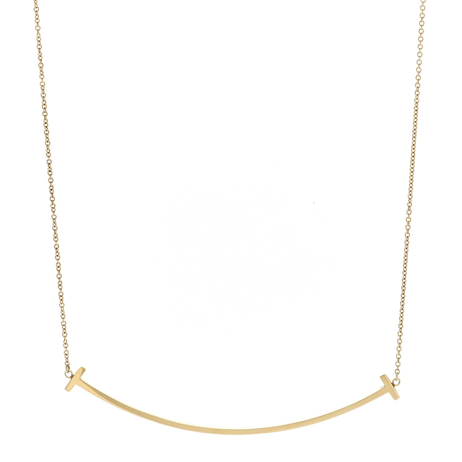 Tiffany 18K Yellow Gold Large T Smile Pendant Necklace 1 of 6