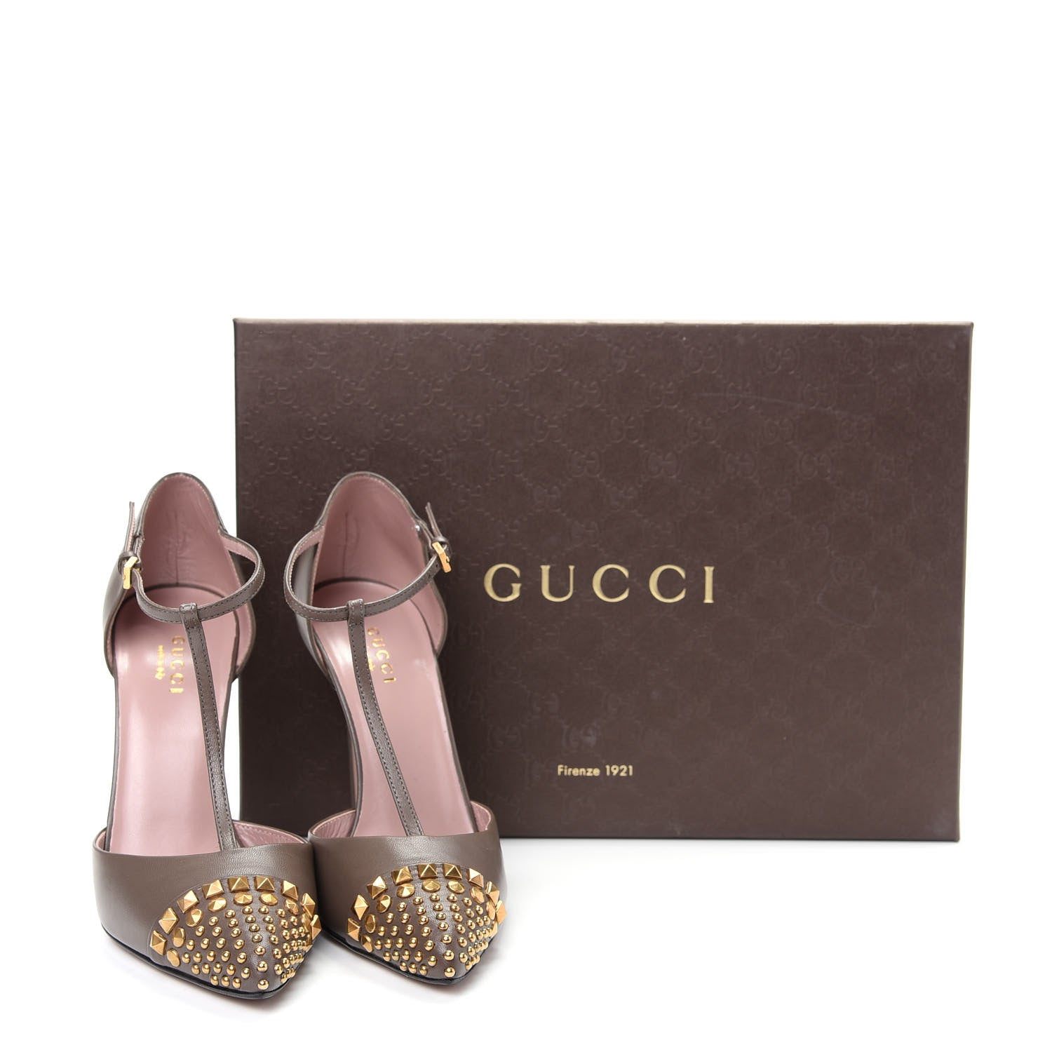 Gucci Malaga Kid Studded Cap Toe T Strap Pumps 36 Grey Field 10 of 10