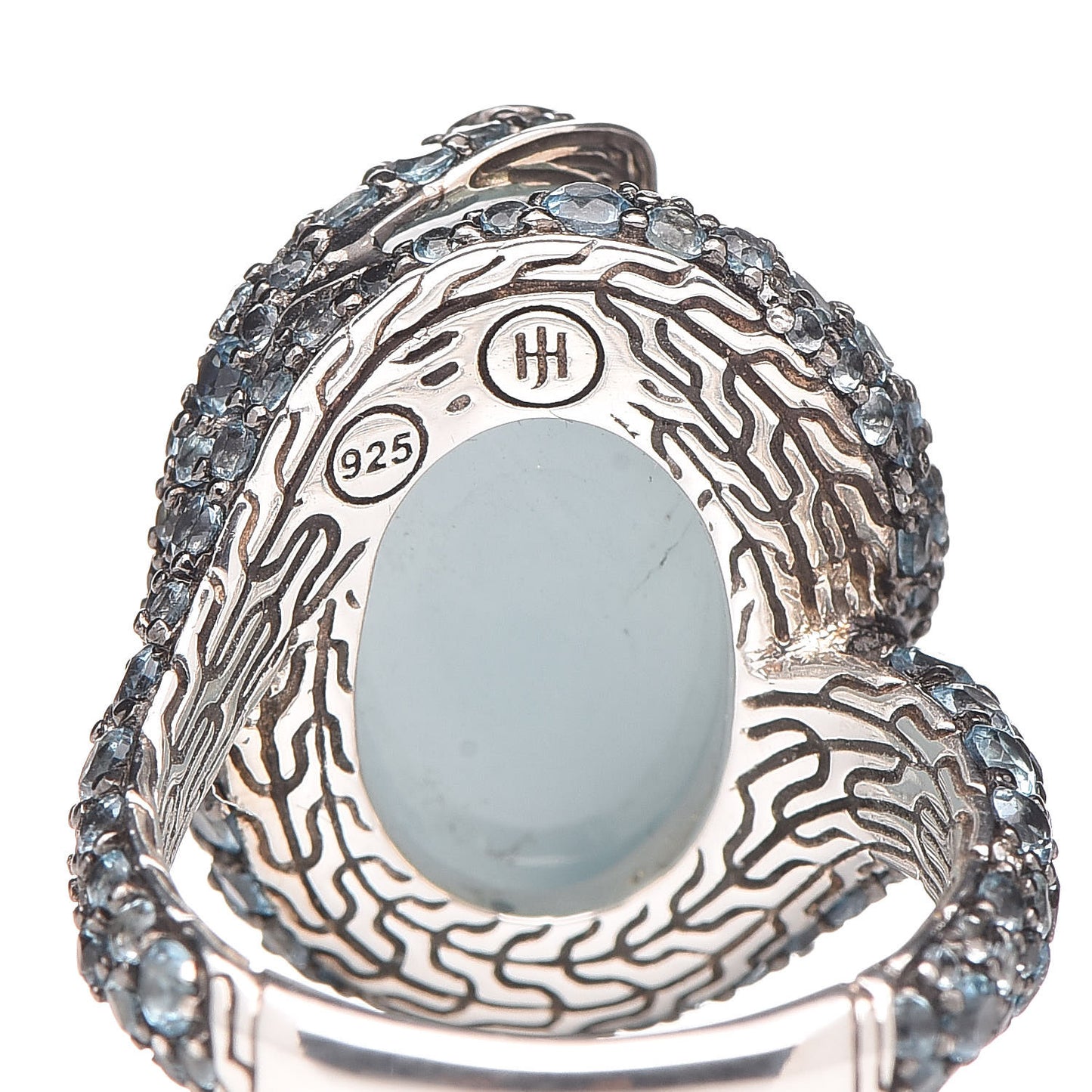 Sterling Silver Diamond Blue Topaz Aquamarine Legends Cobra Ring 54 6.75