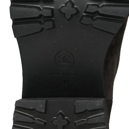 Chanel Suede Calfskin CC Cap Toe Boots 39 Black Brown 7 of 9