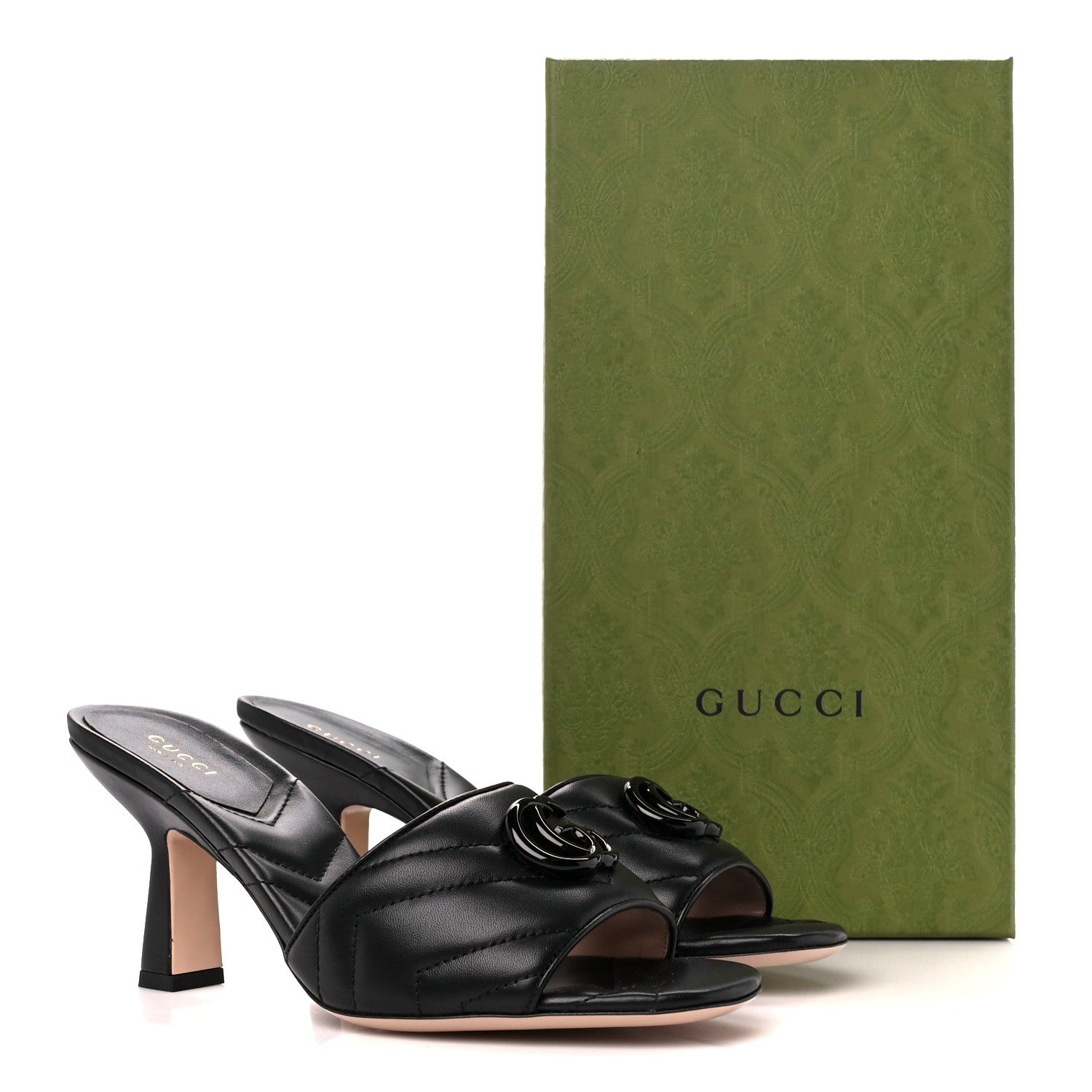 Gucci Nappa Matelasse Monochrome GG Marmont 75mm Slide Sandals 38.5 Black 2 of 9
