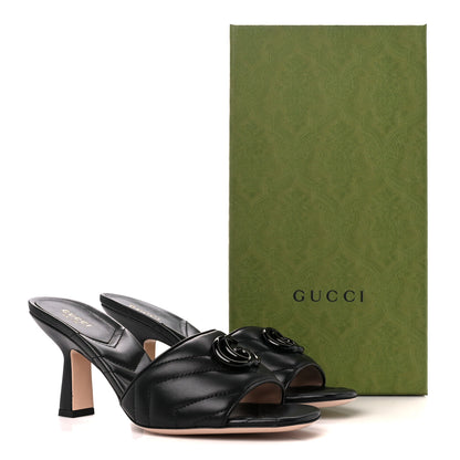 Gucci Nappa Matelasse Monochrome GG Marmont 75mm Slide Sandals 38.5 Black 2 of 9