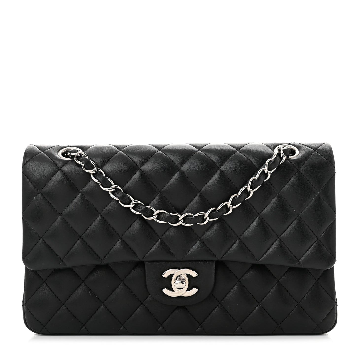 Lambskin Quilted Medium Double Flap Black