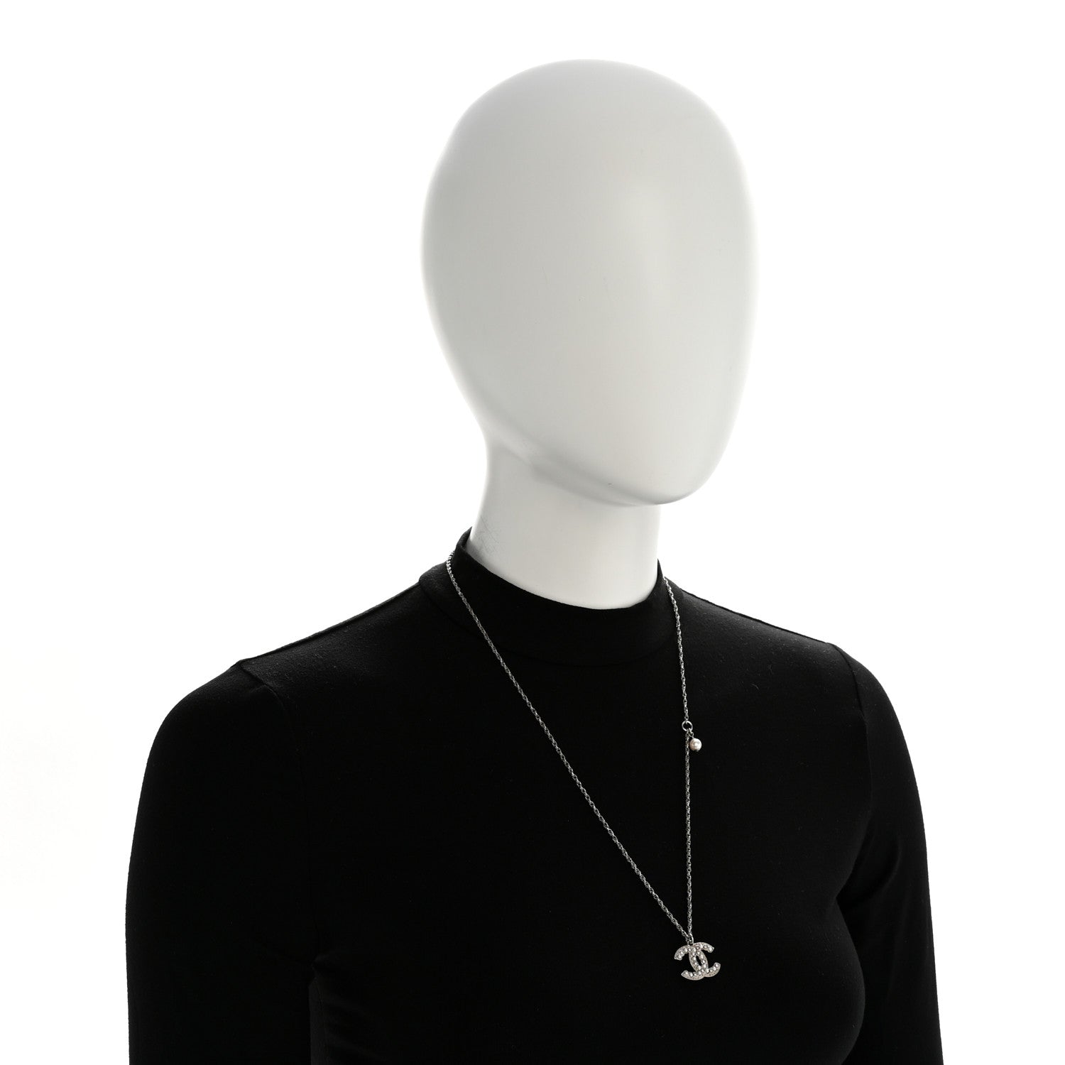 Chanel Crystal Pearl CC Pendant Necklace Silver 2 of 5