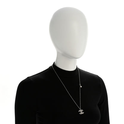 Chanel Crystal Pearl CC Pendant Necklace Silver 2 of 5