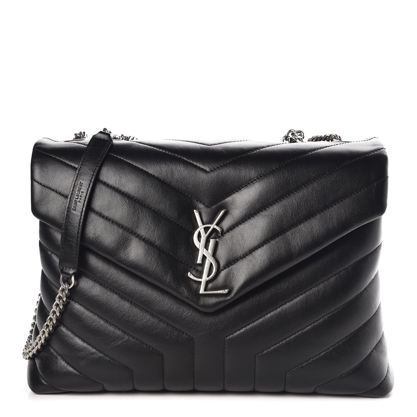 Calfskin Y Quilted Monogram Medium Loulou Chain Satchel Black