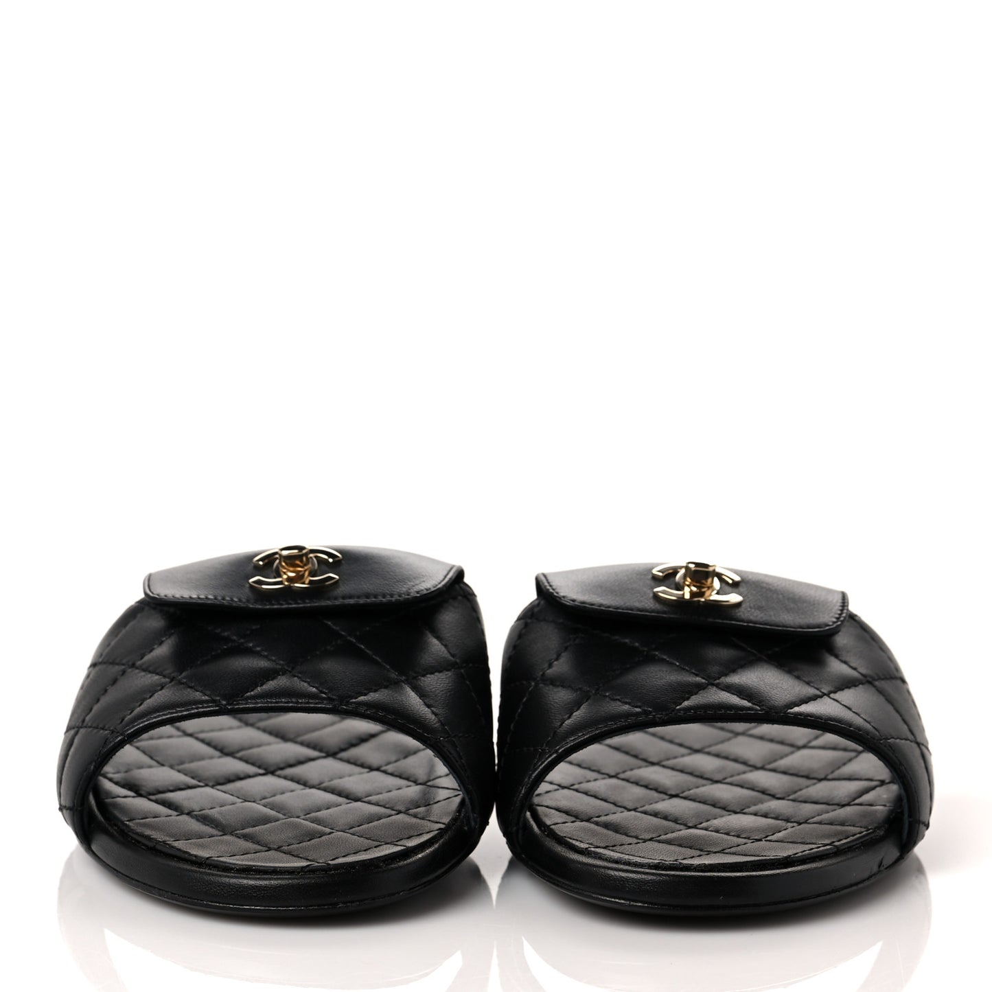 Lambskin Quilted CC Turnlock Sandals 40 Black