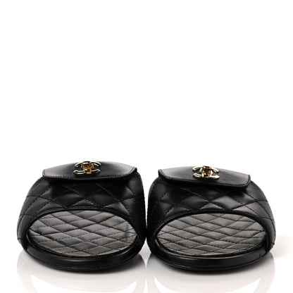 Chanel Lambskin Quilted CC Turnlock Sandals 40 Black 2 of 8