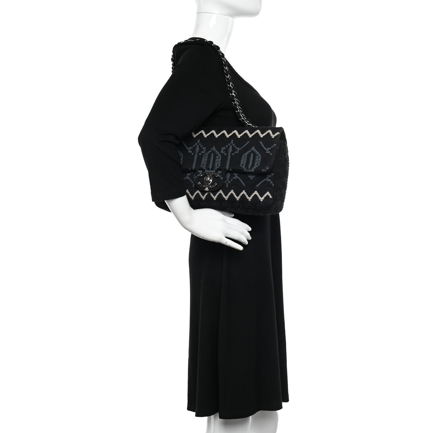 Chanel Jersey Embroidered Paris Dallas Flap Black 2 of 16