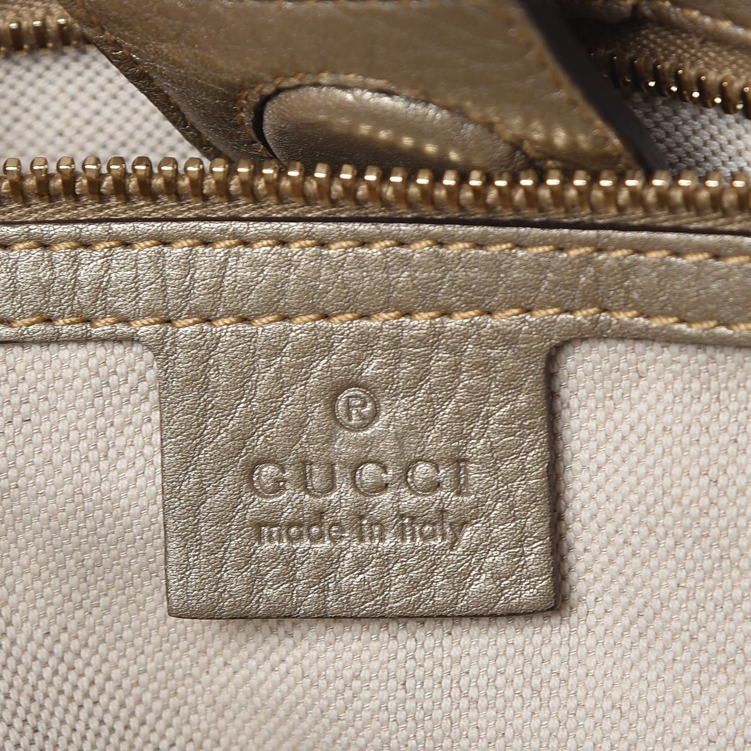 Gucci Metallic Pebbled Calfskin Large Bamboo Shopper Tote Golden Beige 7 of 11