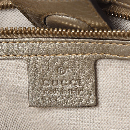 Gucci Metallic Pebbled Calfskin Large Bamboo Shopper Tote Golden Beige 7 of 11