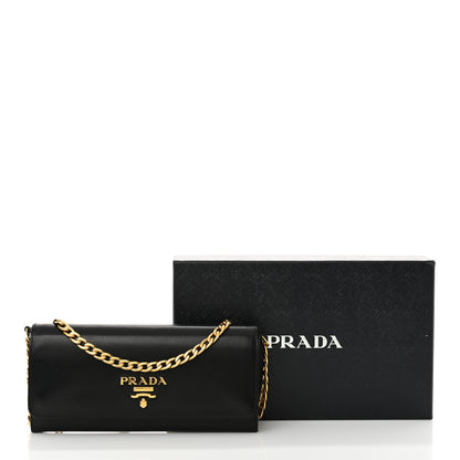 Prada Vitello Move Metal Oro Chain Wallet Black 10 of 10