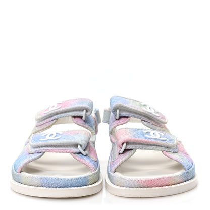 Chanel Printed Fabric Quilted Dad Sandals 35 Green Pink Blue 2 of 8