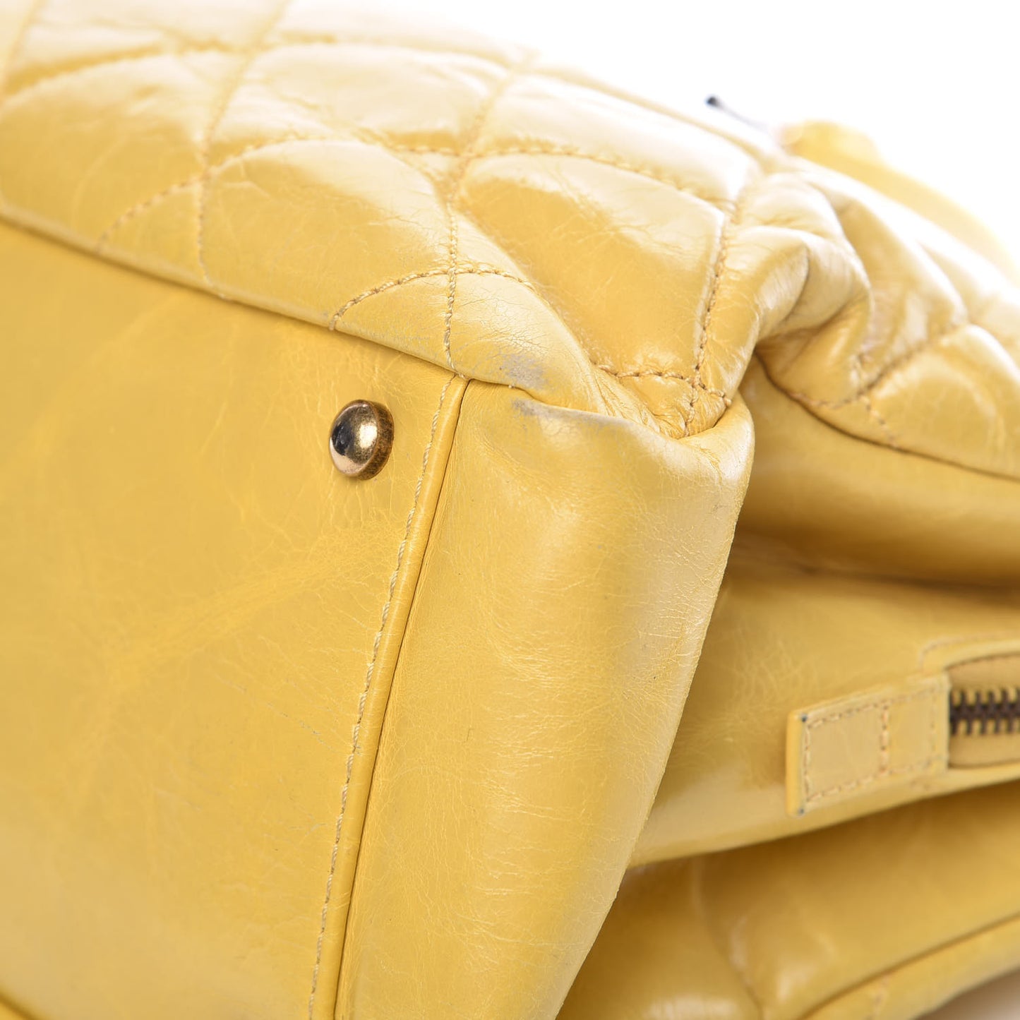Glazed Calfskin Quilted Mademoiselle Bowling Tote Yellow
