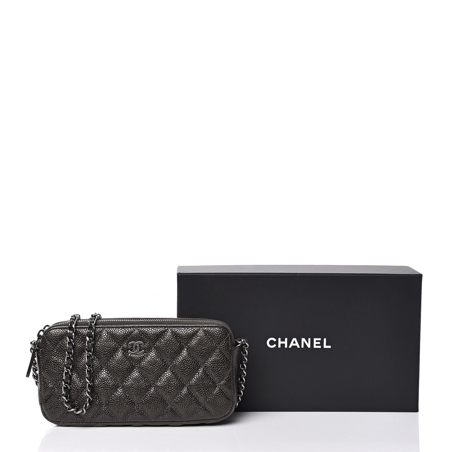 Caviar Quilted Small Clutch With Chain Dark Charcoal