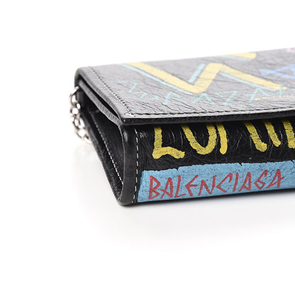 Balenciaga Agneau Arena Graffiti All Over Bazar Chain Shoulder Bag Black Multicolor 7 of 9